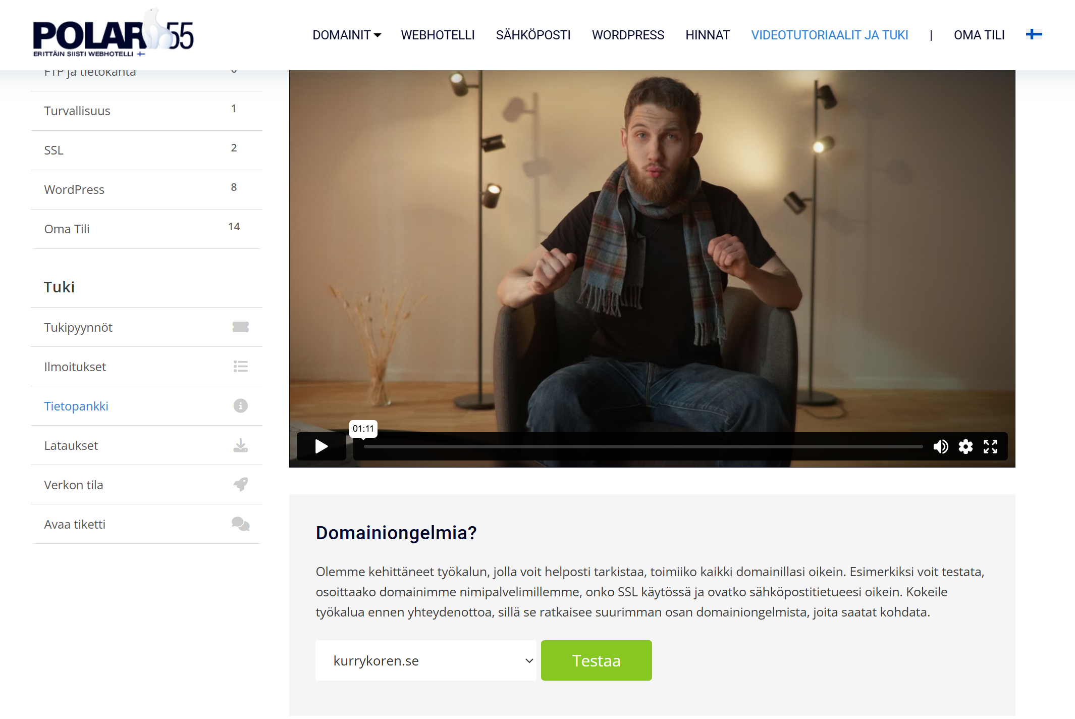 Polar55:n domain-testityökalu